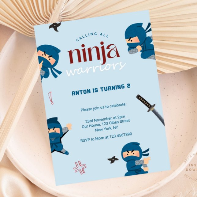 Ninja Birthday-inbjudan | Blue Ninja Party Inbjudningar (ninja birthday invitations, ninja invitations, digital ninja invitations, printed ninja party invita)