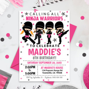 Ninja Birthday-inbjudan Girl Ninja Inbjudningar
