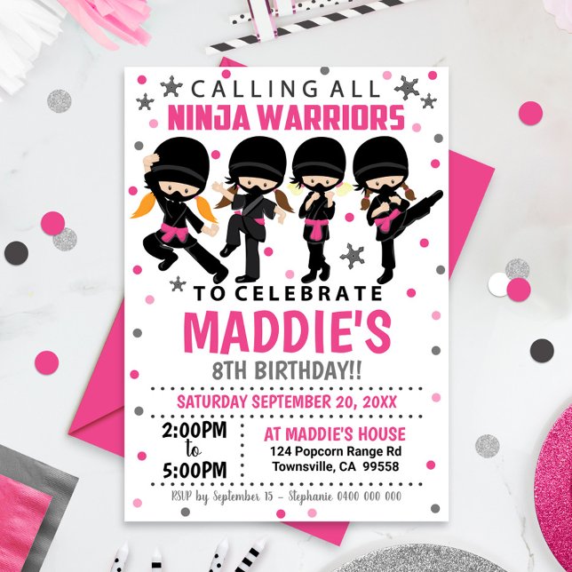 Ninja Birthday-inbjudan Girl Ninja Inbjudningar (Skapare uppladdad)