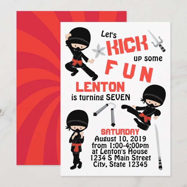 Ninja Birthday Inbjudningar (Fram/baksida)