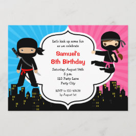 Ninja Birthday-inbjudningar (Boy Girl Twillingars  Inbjudningar