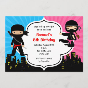 Ninja Birthday-inbjudningar (Boy Girl Twillingars Inbjudningar