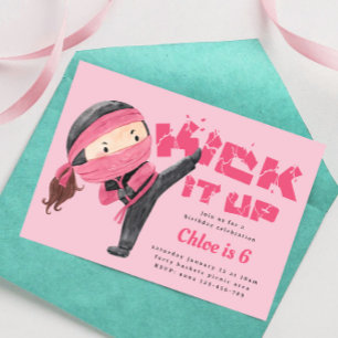 Ninja Birthday, Karate Martial Arts, Sparka upp de Inbjudningar