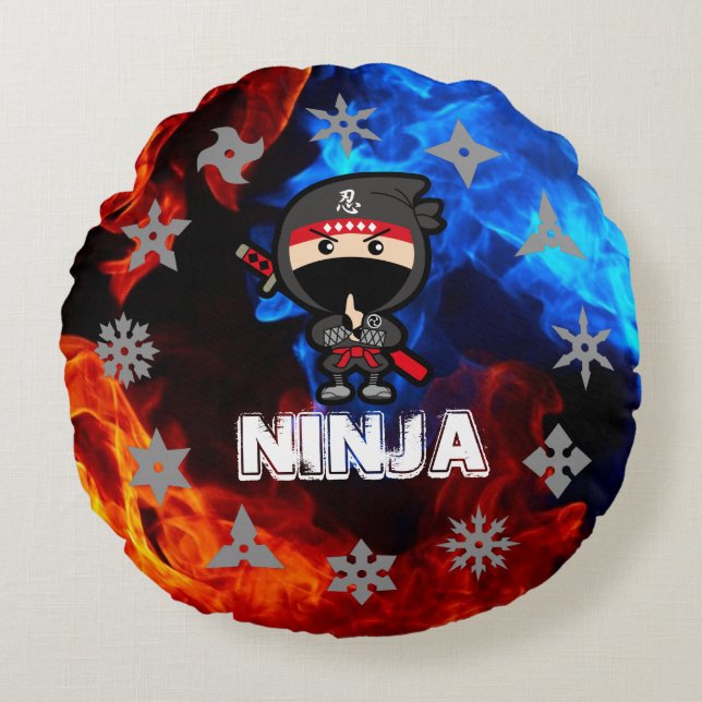 Ninja Boy Rund Kudde (Framsidan)