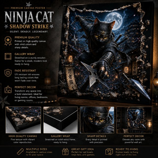 Ninja Cat 3D Pop-Up-Väggkonstaffisch Poster (Skapare uppladdad)