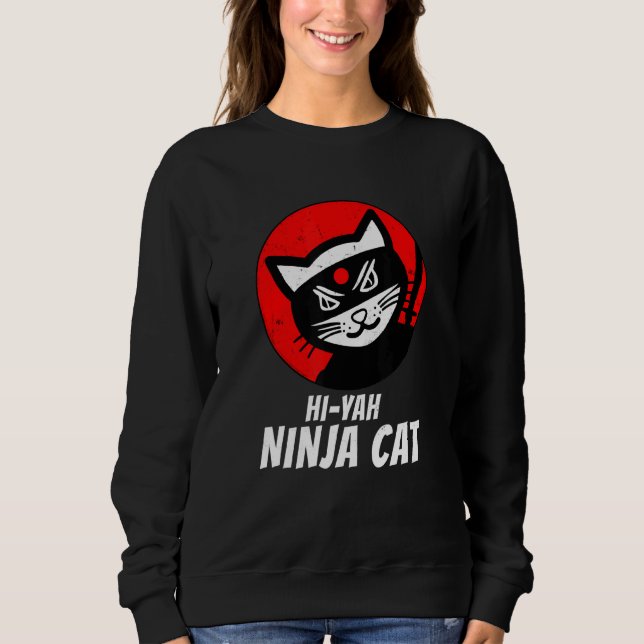 Ninja Cat Distress Tee for cat Meow Katana Catzi (Framsida)