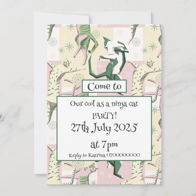 Ninja cat glass inbjudningar (Framsida)