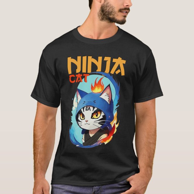 Ninja Cat Hero Poster T Shirt (Framsida)