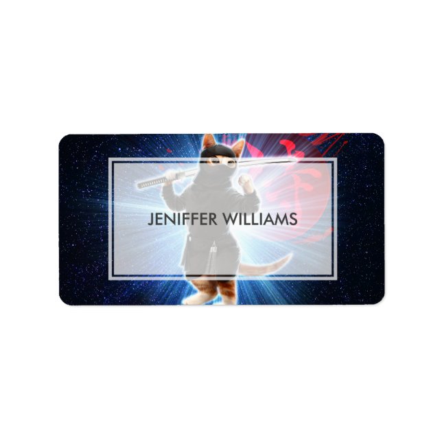 Ninja Cat i rymden. Adressetikett (Framsidan)