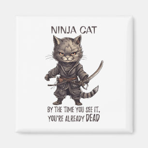 Ninja Cat, Japanska Samurai Kawaii Cat Tattoo Funn Magnet