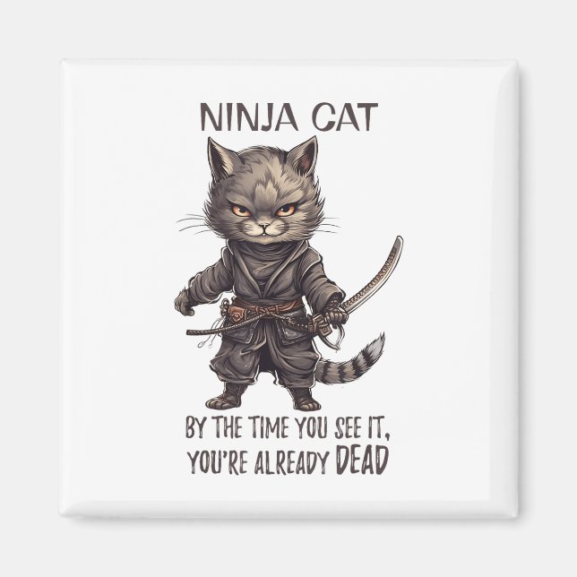 Ninja Cat, Japanska Samurai Kawaii Cat Tattoo Funn Magnet (Framsidan)