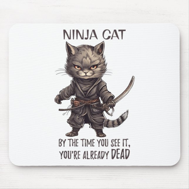 Ninja Cat, Japanska Samurai Kawaii Cat Tattoo Funn Musmatta (Framsidan)