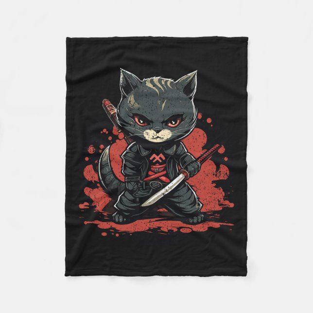 Ninja Cat Samurai Cat Fleecefilt (Framsidan)