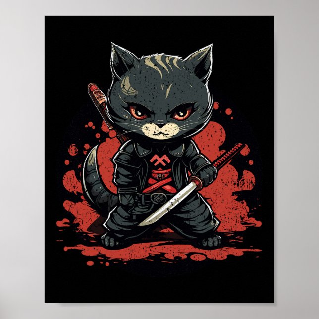 Ninja Cat Samurai Cat Poster (Framsidan)