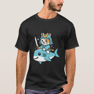 Ninja Cat Samurai Riding Shark T Shirt