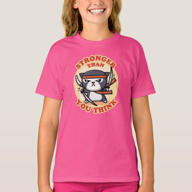 Ninja Cat | Starkare än din Tänka T Shirt (Framsida)