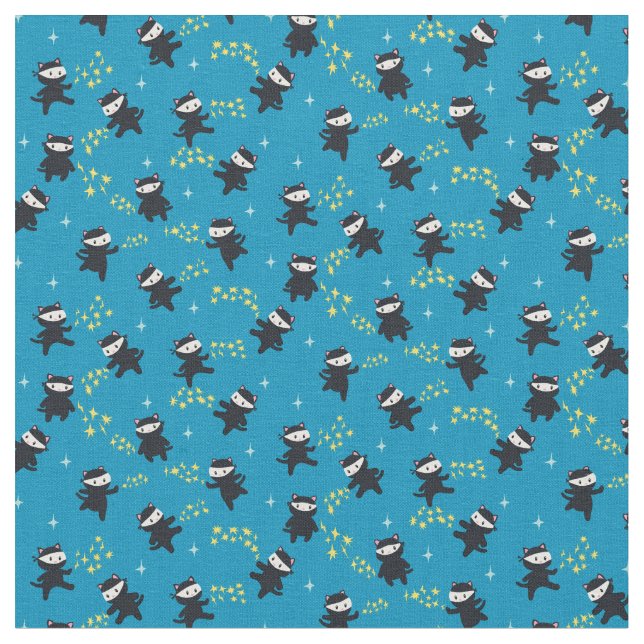Ninja Cats med Star Power on Blue Tyg (Närbild)