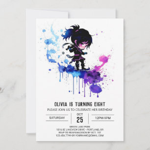 Ninja Digital Girl Birthday Inbjudningar