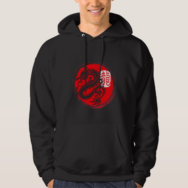 Ninja Dragon Japanska Oriental Sol Japan Art Hoodie (Framsida)