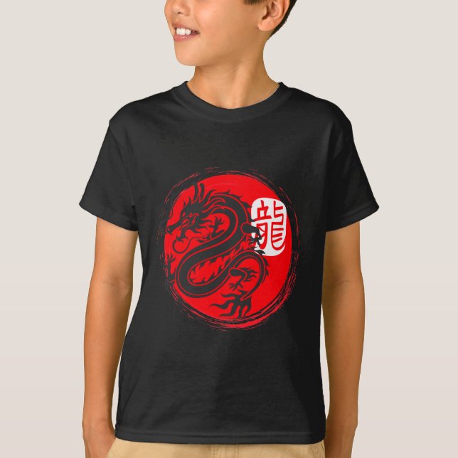 Ninja Dragon Japanska Oriental Sol Japan Art T Shirt (Framsida)