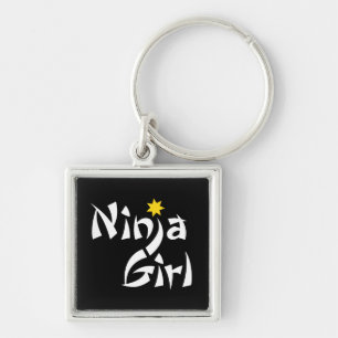 Ninja flicka fyrkantig silverfärgad nyckelring