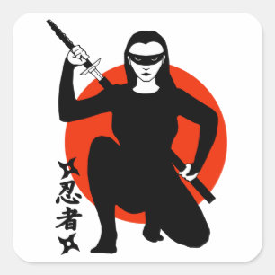 Ninja flicka fyrkantigt klistermärke
