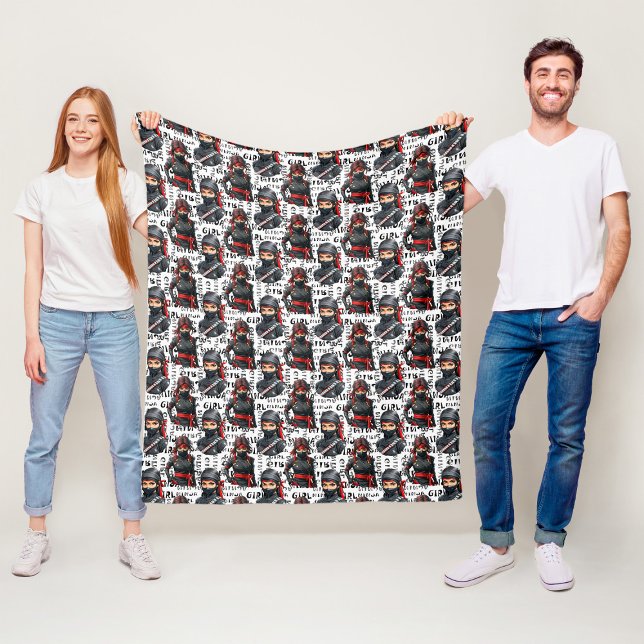 Ninja Flickor Anime Med Text Mönster Design Fleecefilt (Skapare uppladdad)