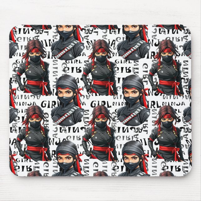 Ninja Flickor Anime Med Text Mönster Design Musmatta (Framsidan)