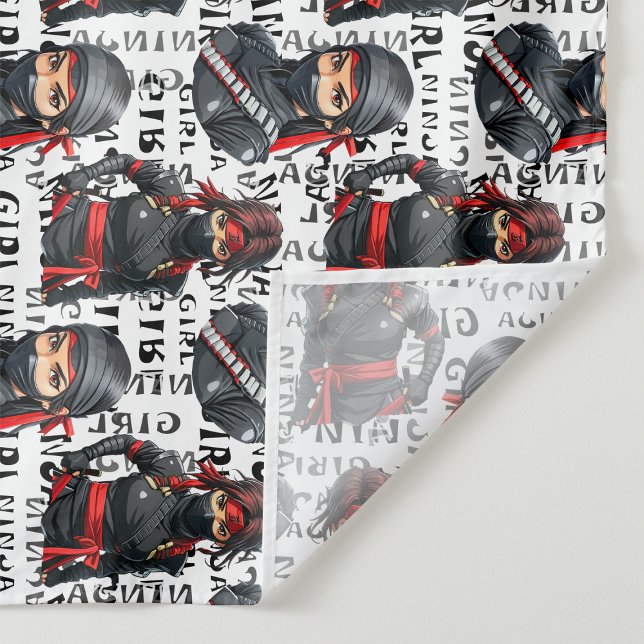Ninja Flickor Anime Med Text Mönster Design Tyg (Skapare uppladdad)