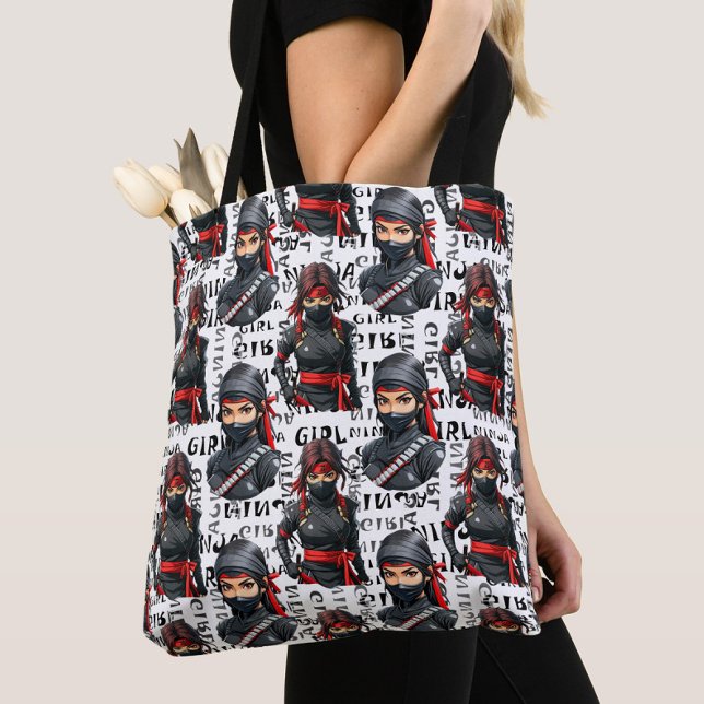 Ninja Flickor Anime Med Text Mönster Design Tygkasse (Skapare uppladdad)