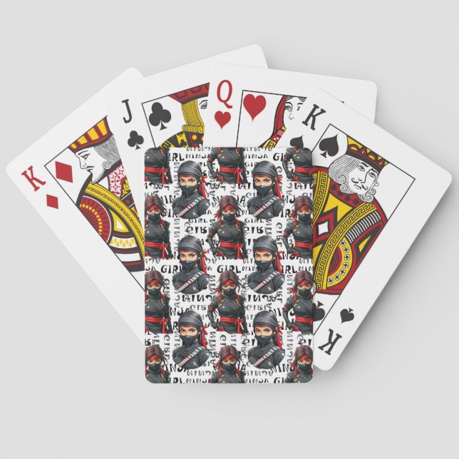 Ninja Flickor Anime Med Textmönsterdesign Casinokort (Baksidan)
