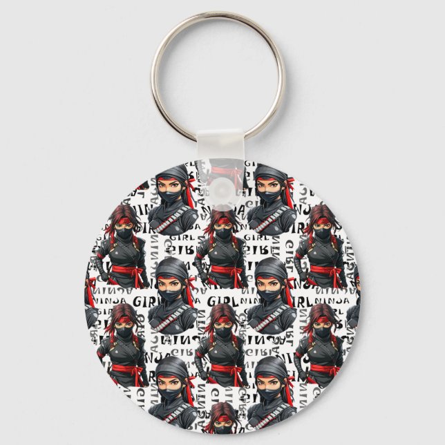 Ninja Flickor Anime Med Textmönsterdesign Nyckelring (Framsida)