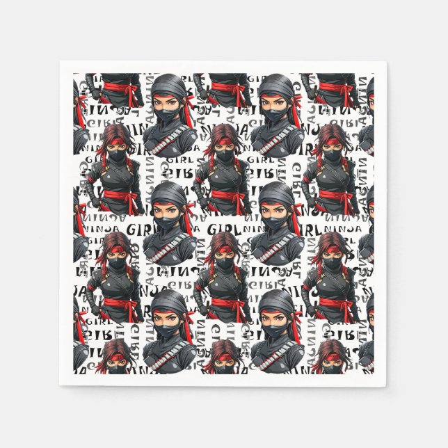 Ninja Flickor Anime Med Textmönsterdesign Pappersservett (Framsidan)