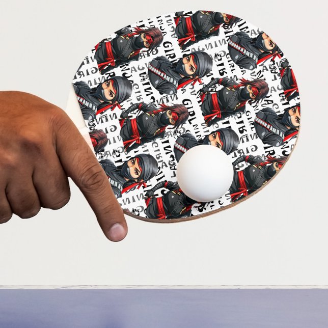 Ninja Flickor Anime Med Textmönsterdesign Pingisracket (Skapare uppladdad)