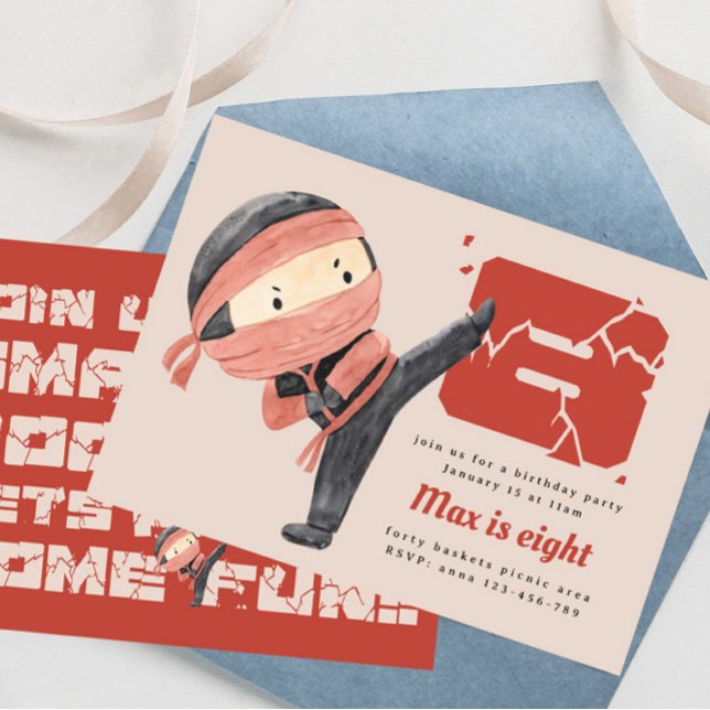 Ninja Födelsedagsfest, Boys 8:e födelsedagen Inbjudningar (Skapare uppladdad)