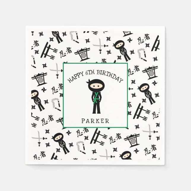 Ninja Födelsedagsfest decor, grönt bälte / aska Pappersservett (Framsidan)