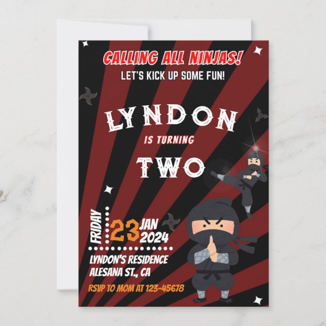 Ninja Födelsedagsfest inbjudan (Framsida)