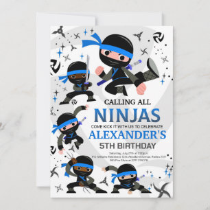 Ninja Födelsedagsfest inbjudan Karate Party Blue