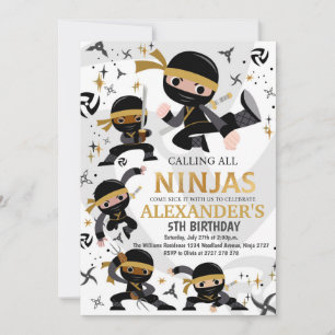 Ninja Födelsedagsfest inbjudan Karate Party Guld
