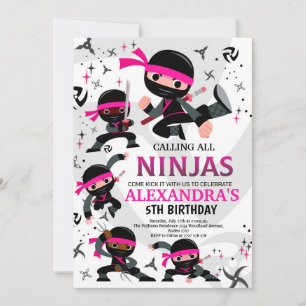 Ninja Födelsedagsfest inbjudan Karate Party Rosa