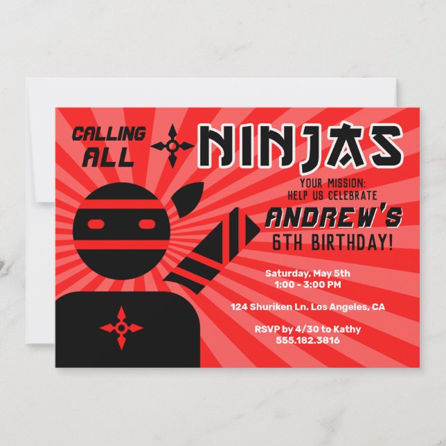 Ninja Födelsedagsfest Inbjudningar (Framsida)