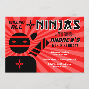 Ninja Födelsedagsfest Inbjudningar