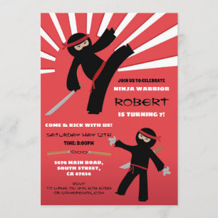 Ninja Födelsedagsfest Warrior Red Boy's Roligt Inbjudningar