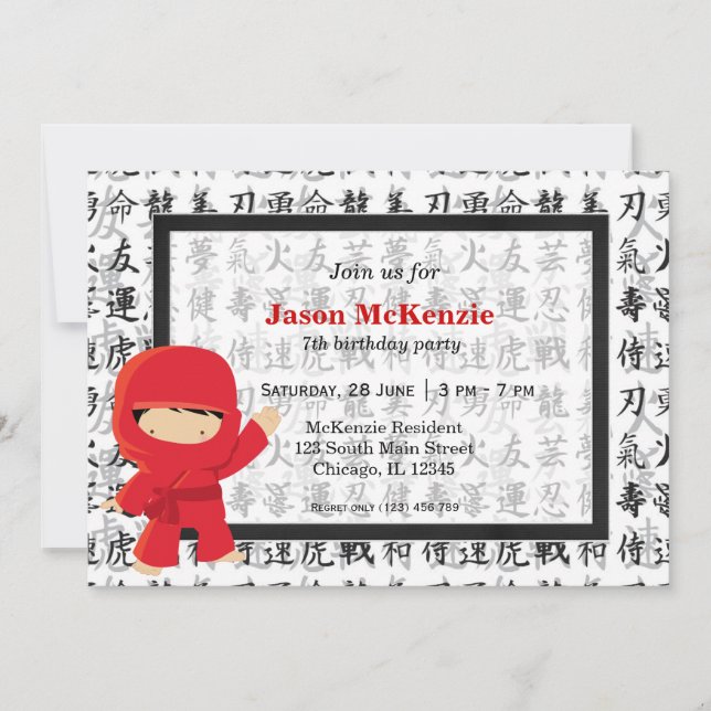 Ninja-födelsedagstema Inbjudningar (Framsida)