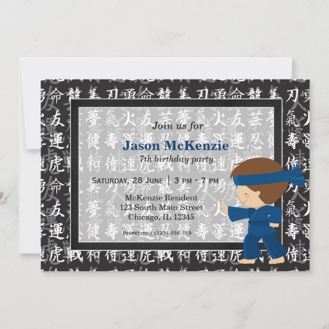 Ninja födelsedagstema inbjudningar (Framsida)