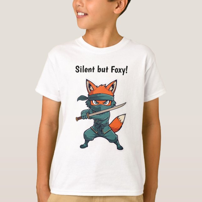 Ninja Fox Kids T-Shirt – Cute Martial Arts Fox Tee (Framsida)