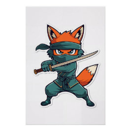 Ninja Fox Poster – Cute Fox Kids Wall Art Perfect Poster