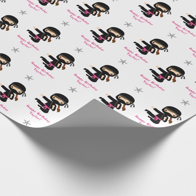 Ninja Gift Wrap Girl Rosa Black Personlig Presentpapper (Hörn)