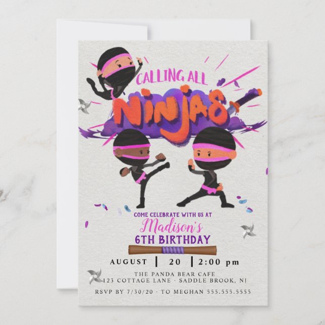 Ninja Girl Birthday-inbjudan Inbjudningar (Framsida)