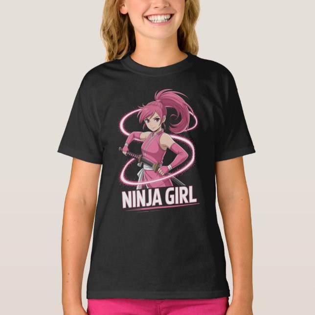 Ninja Girl - Cute Anime Kunoichi T Shirt (Framsida)